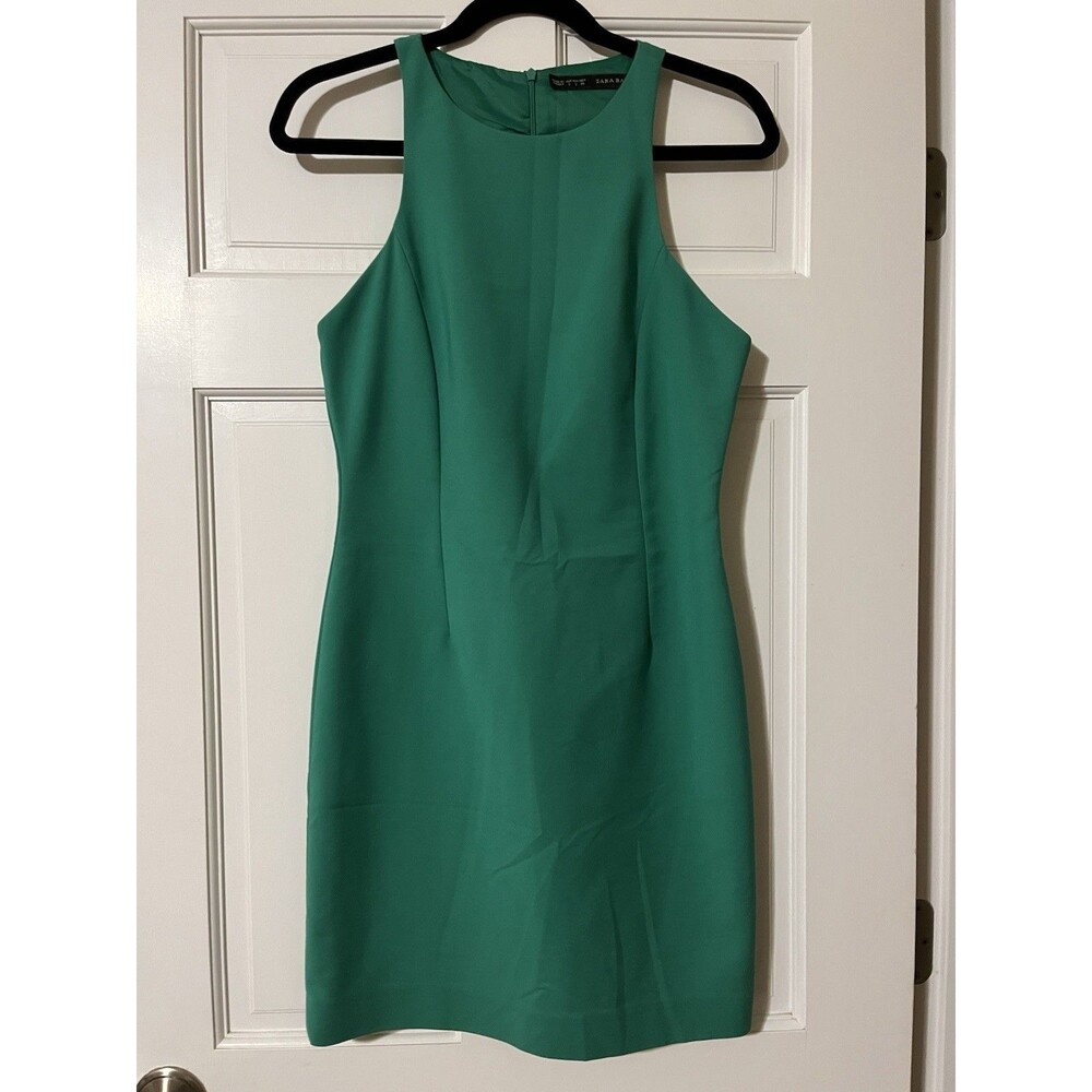 ZARA BASIC Women’s Size S Green Solid Scoop Neck Sleeveless Knee Dress